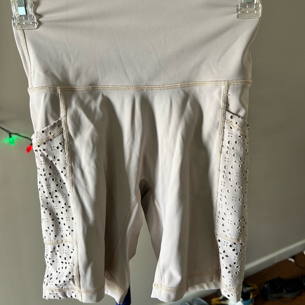 Aerie Women's Cream Shorts with Eyelet Detailing
